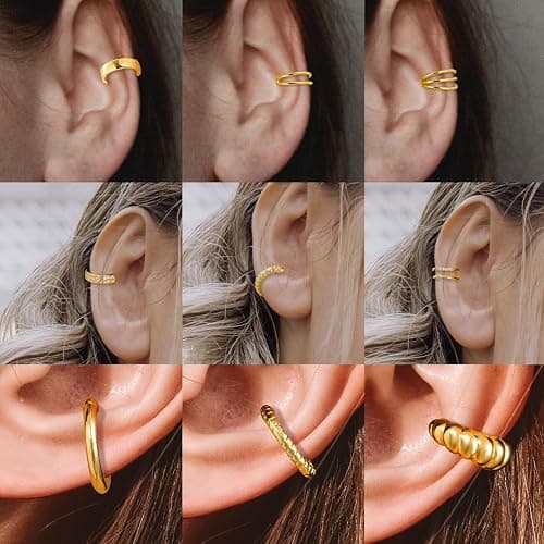 Sroyte 9Pcs Gold Ear Cuffs for Women Non piercing, 14K 18k Gold Plated Ear cuff earrings for Women Cartilage Clip Cuff Earrings Jewelry for women thumbnail 4