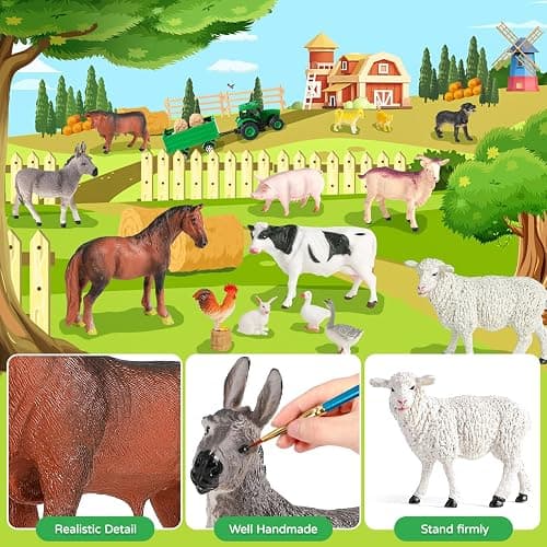 WAIIW Farm Animal Toys for Toddlers,23 PCS Animal Toys with Realistic Animal Figurines,Tractor Toy and Fence,Farm Playset Educational Learning Toy for Toddlers Kids 3-5 thumbnail 3