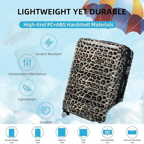 LARVENDER Luggage Sets 3 Piece, Hardside 20 IN Carry on Luggage Airline Approved PC+ABS Suitcase Set with Spinner Wheels TSA Lock, Lightweight Rolling Suitcase for Men and Women, Cheetah Print thumbnail 3