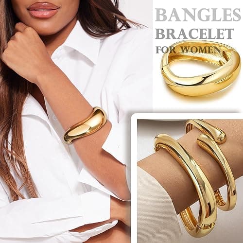RIOSO Gold Bangles Bracelet for Women Bangle Thick Big Wide Cuff Women's Gold Chunky Bracelets thumbnail 3