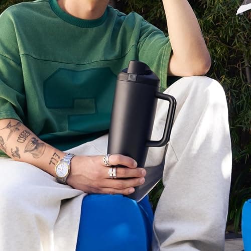 Owala FreeSip Tumbler Insulated Stainless Steel Water Bottle with Built-in Straw and Side Handle, for Travel, Work, School, and Sports, 40oz, BPA Free, Leak Proof, Foggy Tide thumbnail 2