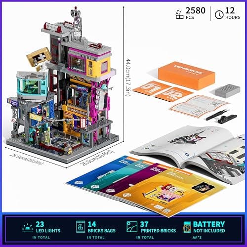 Lumibricks Cyberpunk Game Stack Lighting-Building-Bricks Set - Cyberpunk Neon City Future Gaming Room Street View Collection LED Light Model Set 2580 Pcs for Adults and Sci-fi Lovers thumbnail 2