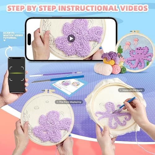 Punch Needle Kits Adults Beginner,Punch Needle kit for Beginners, Embroidery kit for Beginners,Includes All Tools and Materials,Easy to Follow Instructions and Videos-(Axolotl+Octopus) thumbnail 4