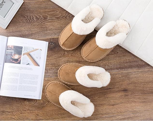 Coswind Hausschuhe Damen Herren Winter Warme Synthetik Lammfell Kunstfell Plüsch Flauschige Fell Weiche Rutschfeste Pantoletten Indoor Outdoor thumbnail 6