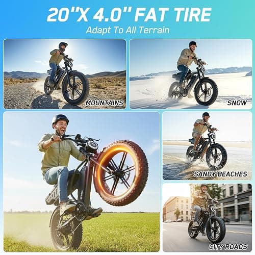 TST Electric Bike for Adults, 1500W Peak Motor 60/100 Miles Fat Tire Ebike with 48V 15Ah/25Ah Removable Battery 20" Fat Tire Electric Dirt Bike Full Suspension and 7-Speed thumbnail 7