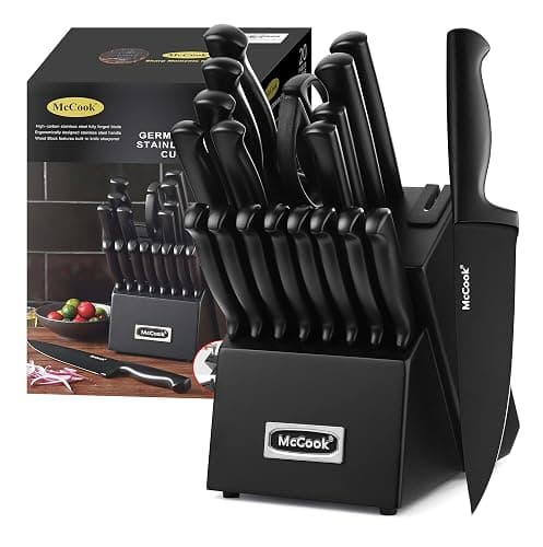 McCook® Premium Black Knife Sets,German Stainless Steel Kitchen Knives Block Set with Built-in Sharpener - Image 1