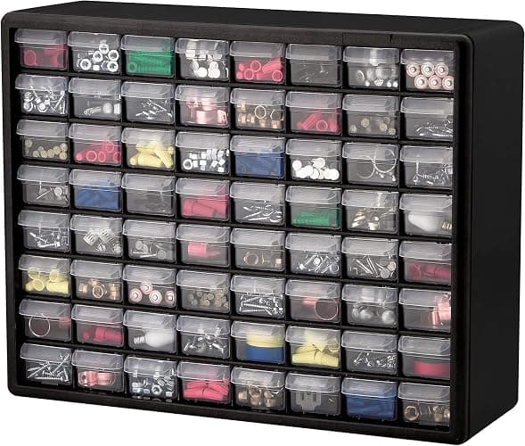 Akro-Mils 64-Drawer Plastic Drawer Storage Cabinet for Garage Organization, Bead Organizer, Building Bricks Storage, Teacher Toolbox, Makeup Organizer, 20" W x 6" D x 16" H, 10164 Black thumbnail 10