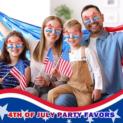 Leetous Fourth of July USA Patriotic Star Sunglasses 6 PCS, 4th of July Rimless Glasses Accessories, Red White Blue Party Favor Supplies Gift Decorations Stuff Photo Props for Costume Beach Pool thumbnail 3