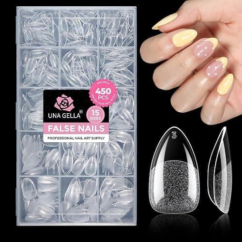 UNA GELLA Short Almond Nail Tips 450PCS Fake Acrylic Nail Tips | 15 Sizes Soft Pre-shape Press On Nails Almond Full Cover Nails Extension Home DIY Salon thumbnail 9