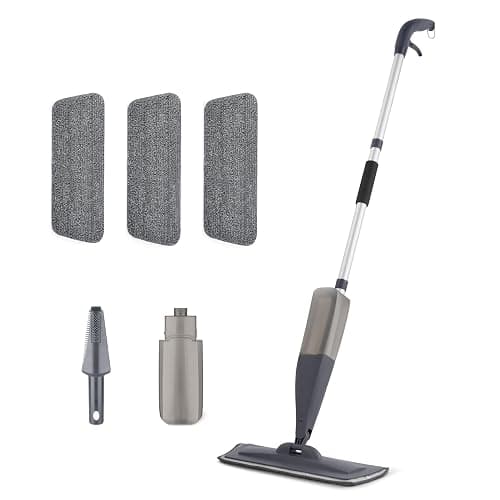Amazon Basics 360-Degree Swivel Spray Mop for Hardwood Tile Laminate Floor Cleaning with 16.9 oz Refillable Tank, 49-inch, 3-Pack Washable Pads - Image 1