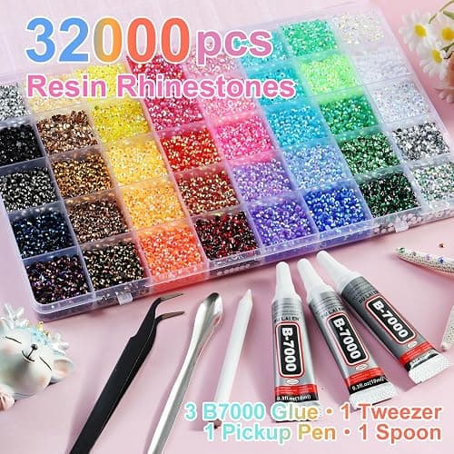 ELEEGEM Bedazzling Kit with Resin Rhinestones, 32,000 pcs 40 Colors 3 mm Flatback Jelly Gems Bedazzler Set & B7000 Glue, DIY Nails, Shoes, Mugs, Books, Crafts & Diamond Art thumbnail 2