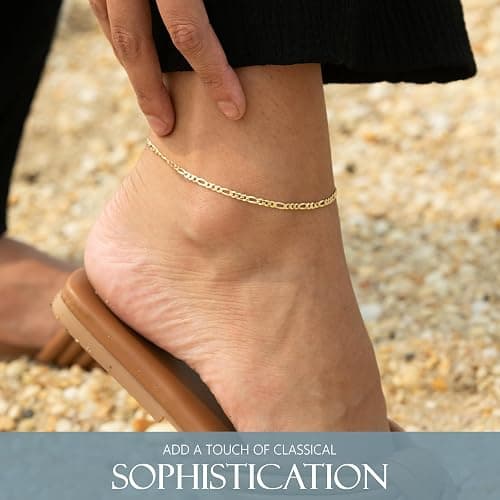 KISPER Gold Ankle Bracelets for Women, 18K Gold Plated 925 Sterling Silver Anklets, Waterproof Tarnish Resistant, Curb/Rope/Figaro/Mariner Chain, 9, 10, 11 Inch thumbnail 2