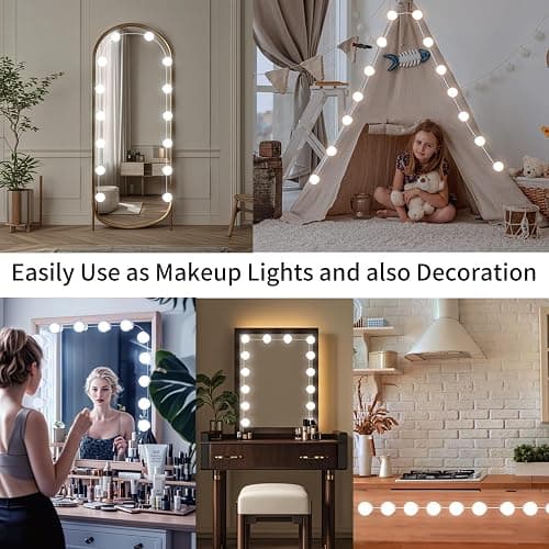LED Vanity Mirror Lights with 14 Dimmable Bulbs, 3000K 4500K 6500K & 10 Brightness Levels Adjustable, Plug in USB Cable, Hollywood Style Stick On Mirror Lights for Makeup Desk Bathroom Dressing Room thumbnail 7