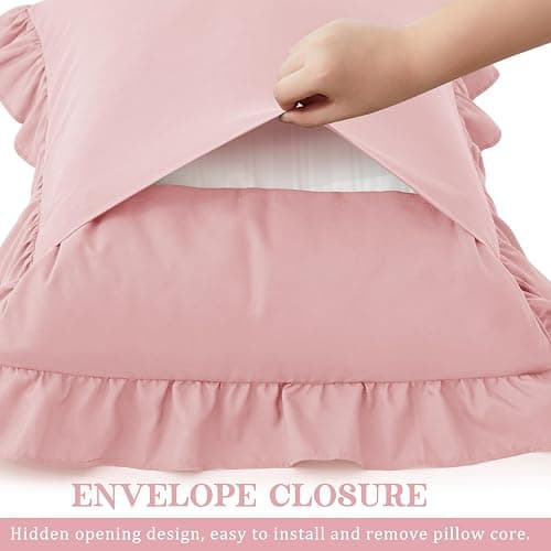 KKJIAF Ruffle Pillow Cases Standard Size Set of 2, Ruffled Pillow Covers with Envelope Closure, Wrinkle Resistant Pillowcases 20" x 26", Ruffled Pillow Shams, Light Pink thumbnail 5