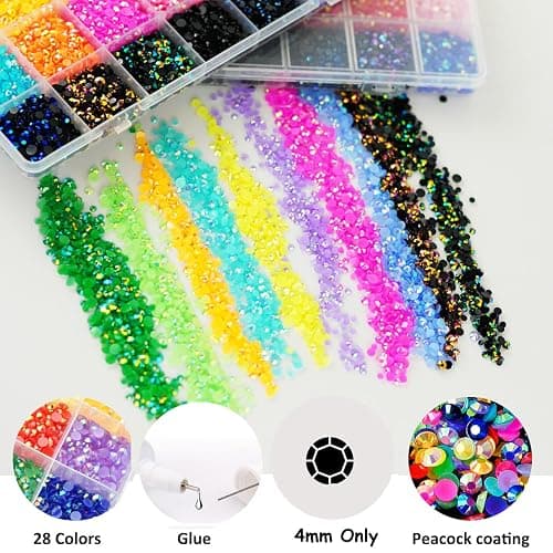 22000pcs Resin Rhinestones for Crafting, 28 Multicolors 4mm SS16 Non-Hotfix Gems Beads, Colorful Jelly AB Flatback Rhinestones, Jewels Gems for Bedazzling Kit with B7000 for DIY Art Crafts Decoration thumbnail 5