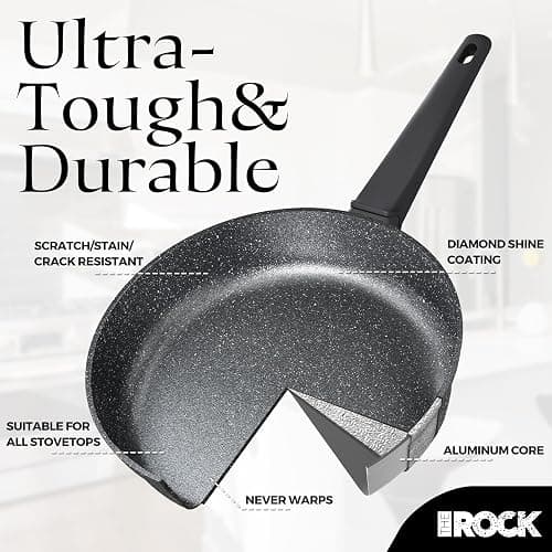 THE Rock SOHO 15Pcs Cookware Set – Pots and Pans Set Non Stick with Rock.TEC – Compact for Urban Kitchens, Nothing Sticks, Never Warps, Lasts Longer, Induction & Dishwasher Safe, Black thumbnail 4