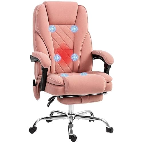 Vinsetto Massage Office Chair with Foot Rest, Executive Computer Desk Chair with 6 Vibration Point and Heat, Reclining Backrest, Swivel Wheels, Adjustable Height, Pink - Image 1