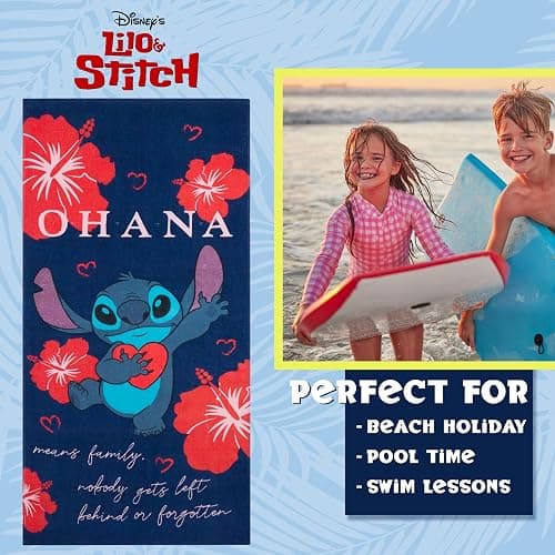Disney Stitch Beach Towel Kids Toddlers Quick Dry Towel for Pool Beach Bath Swimming Trips Travel Essentials Vacation 55x27” (Blue/Red Stitch) thumbnail 4