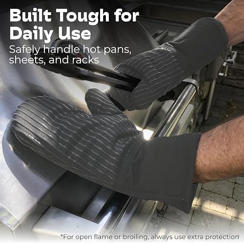 Big Red House - Silicone Oven Mitts - Gray Set of 2-12.5" - Heat Resistant to 536 F / 280 C Kitchen Gloves - Professional Grade Protection Hot Cooking Baking thumbnail 7