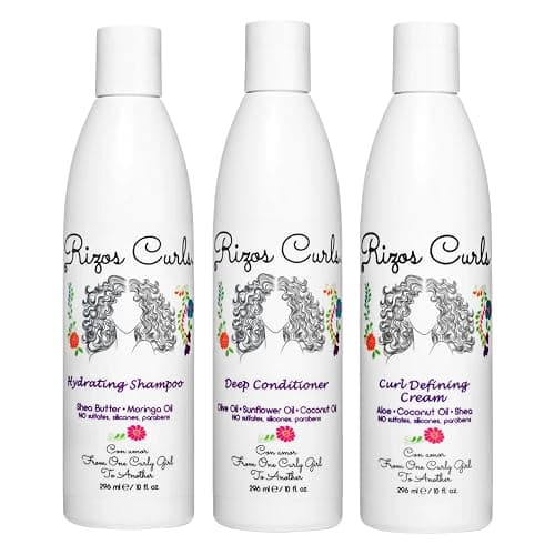 Rizos Curls Trio Bundle, Hydrating Shampoo & Deep Conditioner & Curl Cream Bundle, Gently Cleanse and Hydrate Curly Hair, Style & Define Curls for Frizz Free Volume, For All Curl Patterns 2a - 4c - Image 1