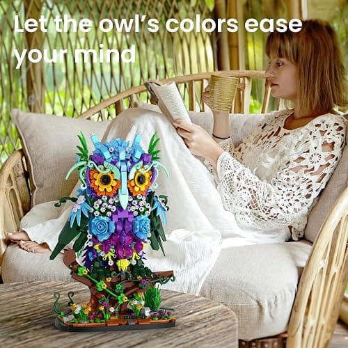 JOJO&Peach Floral Owl Toy Building Set for Adults Women, Gifts for Girl 10+ | Decor for Home or Office, Birthday Gift for Mom Wife Girlfriend or Teens, Buildable Flower Animal Collectible Model, 1309 PCS thumbnail 7