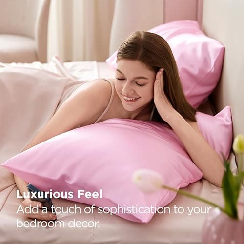 Bedsure Satin Pillowcases Queen Set of 2, Similar to Silk Pillow Cases Pink | Reduces Hair Frizz & Skin Friction, Decorative Covers, Room Decor, Gifts for Women Men, Envelope Closure, Cooling, 20" x 30" thumbnail 3