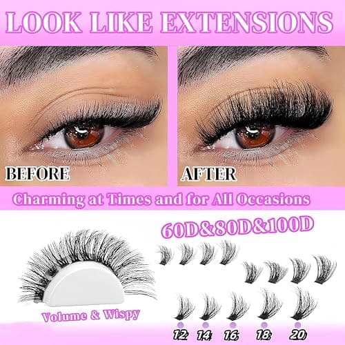 YIDUO Lash Clusters Kit with 2X Bond&Seal 3 Styles 760Pcs Clusters Lashes Extension Volume Soft Eyelash Extension Kit 80D+100D D Curl Wispy Natural DIY Individual Lash Clusters Kit Box for Beginners thumbnail 4
