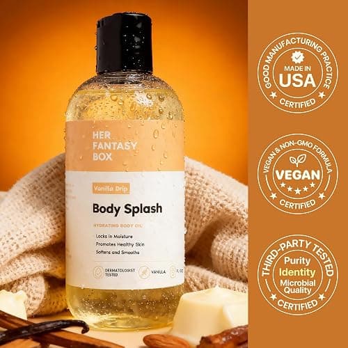 Her Fantasy Box | Body Splash Vanilla Drip Fragrance Oil – Warm Vanilla Sugar Scent with Creamy Cashmere & Sandalwood, Lightweight Hydrating Body Oil, Vegan & Cruelty Free thumbnail 7