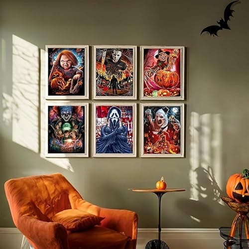 Sretoul 6 Pack Halloween Diamond Art Kits for Adults, Diamond Painting Kit Beginners Halloween, Horror 5D Gem Art for Adults with Round Gem Painting Gift Home Wall Decor 12x16 Inch thumbnail 5