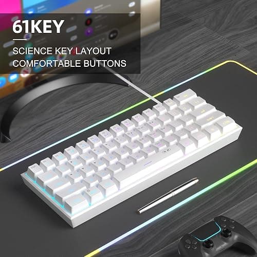 MageGee Mini 60% Gaming Keyboard, Upgrade RGB Backlit 61 Key Ultra-Compact Keyboard, TS91 Ergonomic Waterproof Mechanical Feeling Office Computer Keyboard for PC, MAC, PS4, Xbox ONE Gamer(White) thumbnail 5