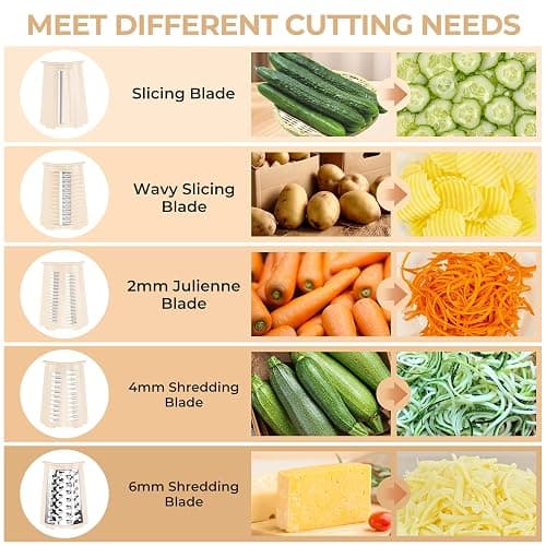 SUSTEAS Rotary Cheese Grater with Handle - Vegetable Shredder with 5 Well-designed Blades & Strong Suction Base,Round Mandoline Slicer & Food Chopper for Kitchen,with Blade Storage Box(Beige) thumbnail 5
