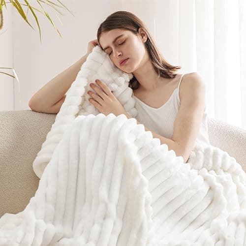 Bedsure White Throw Blanket for Couch - GentleSoft Cozy Soft Blankets for Women, Cute Small Fleece Throws for Girls, Birthday Gifts for Women, for Mom, Off White, 50x60 Inches - Off White - Throw (50" x 60") thumbnail 4