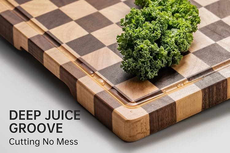THETCHRY Cutting Boards for Kitchen, Design in USA Large Acacia Wood Chopping Board, Checkered Cutting Board with Juice Grooves & Handles, Butcher Block Serving Tray with Gift Box 16.5" x 11.6" x 0.8" thumbnail 4