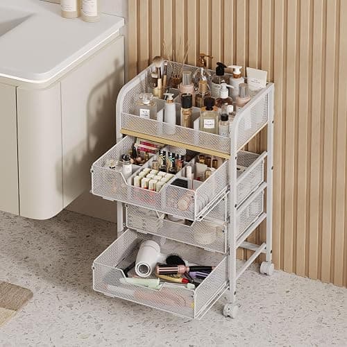 5-Tier Craft Organizer Cart with 5 Sets of DIY Dividers,Craft Organizers and Storage with Drawers,Lockable Wheels Rolling Utility Cart on Wheels,Art Supply Organizer,Ideal for Studio,Office,White thumbnail 8