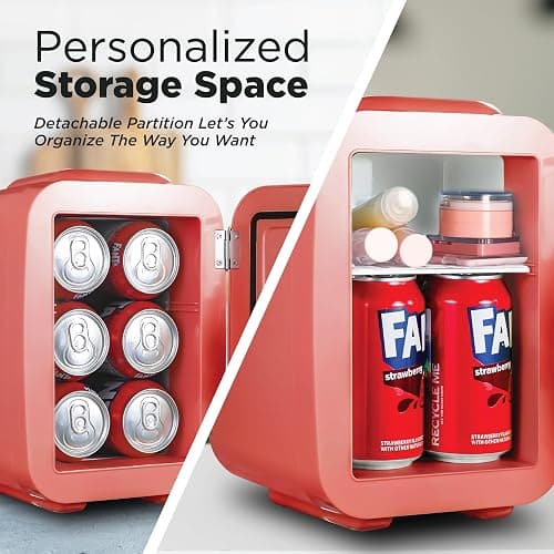 ICEBOX IBMF4BLS Mini Fridge For Bedroom, Skincare Refrigerator, Portable Cooler & Warmer for Makeup, for Office & Home, Mini (4 L / 6-Can), Blush Red thumbnail 4
