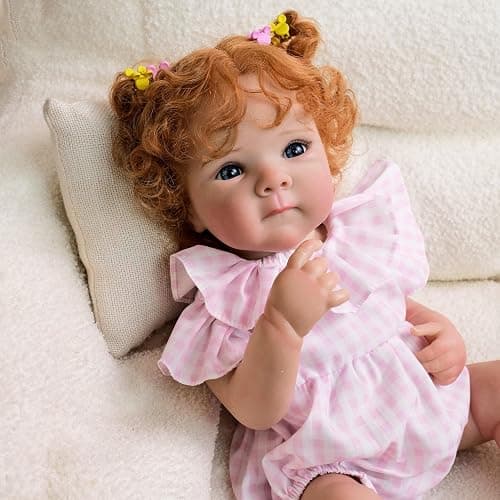 Anano Realistic Reborn Baby Dolls Bettie with Red Curly Hair, 18 Inch Life Size Lifelike Newborn Dolls Real Life Babies Soft Cloth Body for Kids Ages 3+ thumbnail 3