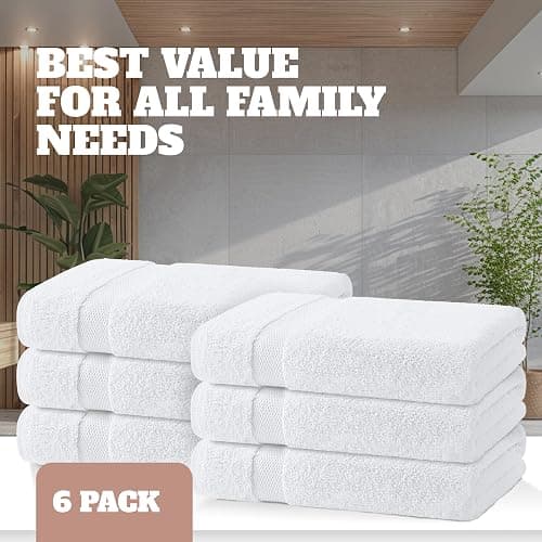 Wealuxe White Bath Towels 24x50 Inch, 6 Pack - Extra Absorbent Cotton Towel Set for Bathroom | White, 24x50 Inch, Cotton, Towel Set, for Bathroom, Hotel, Gym, Spa, 6 Pack thumbnail 4