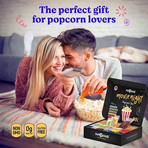 Pop n' Dulge Popcorn Movie Night Supplies 16 pcs Gift Set, 5 Gourmet Popcorn Kernels, 5 Seasoning Variety Packs Non-GMO Kosher Snacks, Great Housewarming Family Date Night Gifts Basket Ideas For Him Her thumbnail 3
