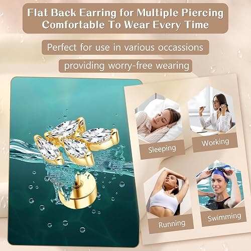ZELORES 9Pcs Flat Back Cartilage Earrings for Women Trendy 16G Tragus Conch Helix Piercing Jewelry Stainless Steel Snake Star CZ Flat Back Stud Earrings Set thumbnail 4