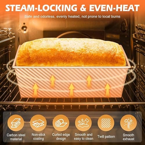 Dipanist 2Pack Pullman Loaf Pans with Lids – 2.2 LB & 1 LB Dough Capacity, Non-Stick Carbon Steel Bread Pans for Homemade Sandwich and Sourdough Bread, Corrugated Toast Mold thumbnail 3