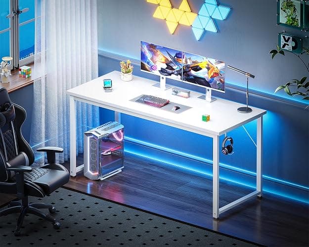 ODK 54 Inches Large Computer Desk for Home Office, Modern Desk for Small Spaces, Writing Desk with Headphone Hooks, White thumbnail 4