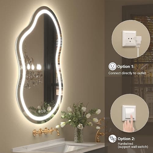 CHARMOR 60x32 Inch Irregular Cloud LED Bathroom Mirror with Lights, Asymmetrical Lighted Vanity Mirror for Wall, Anti-Fog, Dimmable, Memory, 3 Colors (Horizontal/Vertical) thumbnail 6