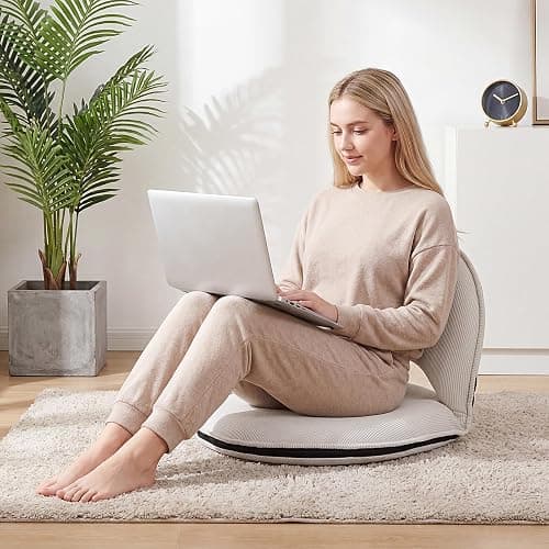 Xuhal Floor Chair with Back Support Adjustable 5 Foldable Position Floor Seat Thick Padded Tatami Seat Flexible Bleacher Recliner for Living Room Beach Bedroom Adults Meditation Reading Gaming(White) thumbnail 7