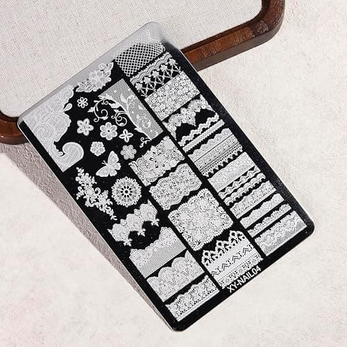 SUTOKAKA Lace Nail Stamping Plate, Stainless Steel Stamping Template | Lace Flowers Butterfly Print, Nail Art Stencil, DIY Printing Manicure Decoration Supplies, Home or Salon Use thumbnail 7