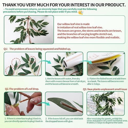 RECUTMS Artificial Willow Leaves Vine Twigs 2Pcs 5.9Ft Fake Hanging Ivy Plants Silk Green Leaf Rattan Garland Greenery Decor for Indoor Outdoor Home Wedding Arch Jungle Beach Birthday Party Garden thumbnail 6