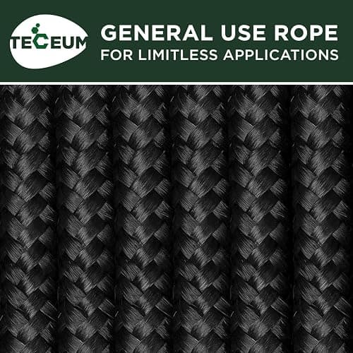 TECEUM Rope – 90 Feet x 3/8 Inch (10mm) – Black – Strong All-Purpose Utility Rope – Camping, Crafting, Flag Pole, Indoor & Outdoor – Polypropylene Nylon Poly Lightweight Diamond Braided Cord thumbnail 9
