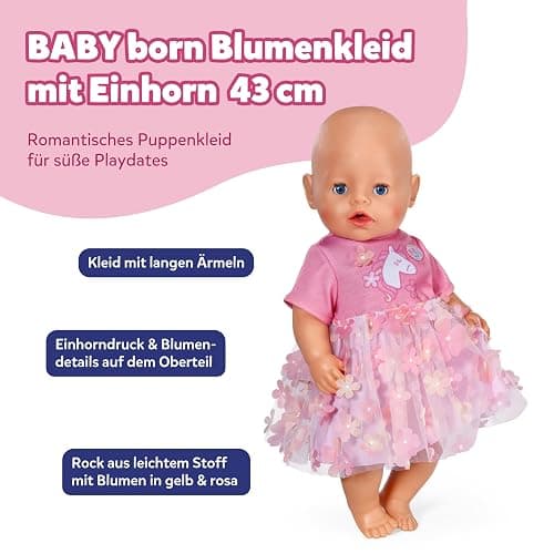 BABY born Blumenkleid mit Einhorn - Farbenfrohes Puppenkleid mit Blumendetails - Für alle 43cm Puppen - Hochwertiges Puppenzubehör thumbnail 2