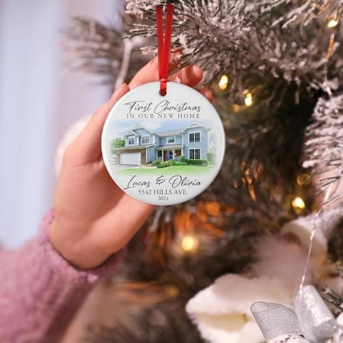 Custom New Home Ornament 2024 w/Your Home Photo, Address - 3" Our 1st Christmas in Our New Home Christmas Keepsake Ornament w/Optional Gift Box, Personalized Newlywed - With Photo thumbnail 5