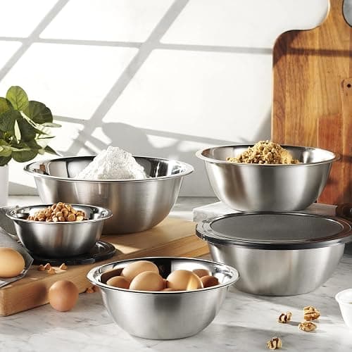 WHYSKO Stainless Steel Mixing Bowl Set, 10 Piece Stainless Steel Mixing Bowls with Lids Set for Food Prep Storage and Serving, Dishwasher Safe for Kitchen Baking Cooking, Silver thumbnail 2