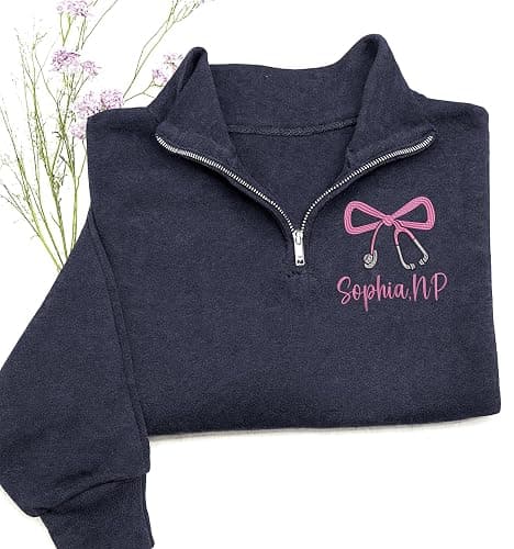 Chillever Personalized Embroidered Nurse Practitioner Quarter Zip Sweatshirt, Custom NP Shirt, Nursing Apparel, NP Graduation Gift 2025, Nurse Appreciation Clothing, Practical Nurse Gifts thumbnail 2